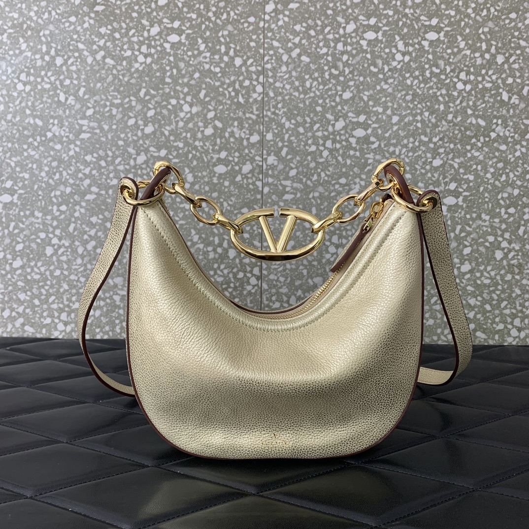 Valentino Garavani VLogo Moon Mini Hobo Bag in Gold Nappa Leather 